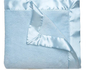 Pale Blue Pom Trim Fleece Baby Stroller Blanket - Blue / 30x40